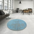 thumbnail image 4 of Ahgly Company Machine Washable Indoor Round Contemporary Blue Koi Blue Area Rugs, 4' Round, 4 of 7
