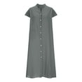 thumbnail image 1 of Ovzne Robes pour Femmes Robe Mode Été Boutonnée Décontractée Unie Col en V Manches Courtes Robe Maxi Grande Taille Liquidation, 1 of 6