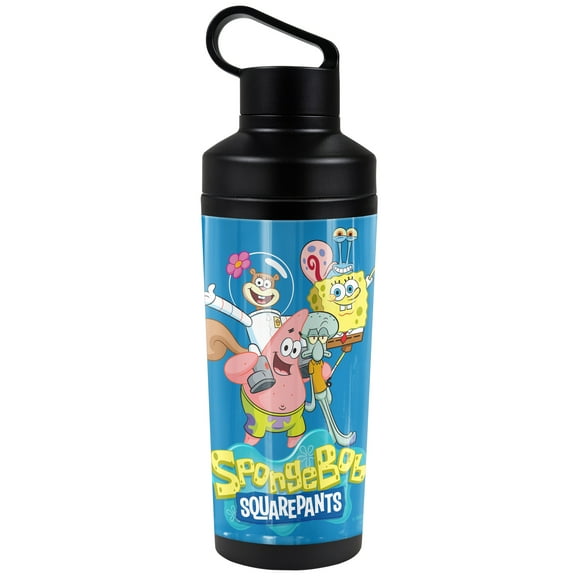 Spongebob Official Spongebob Group Shot 18 oz Insulated Water Bottle, Leak Resistant, Vacuum Insulated Stainless Steel with 2-in-1 Loop Cap