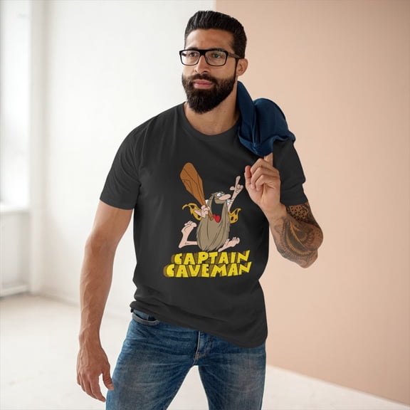 Cartoon Caveman Graphic T-Shirt Funny Retro Stone Age Character Tee, Vintage Style Unisex Cotton Shirt Gift for Men Women
