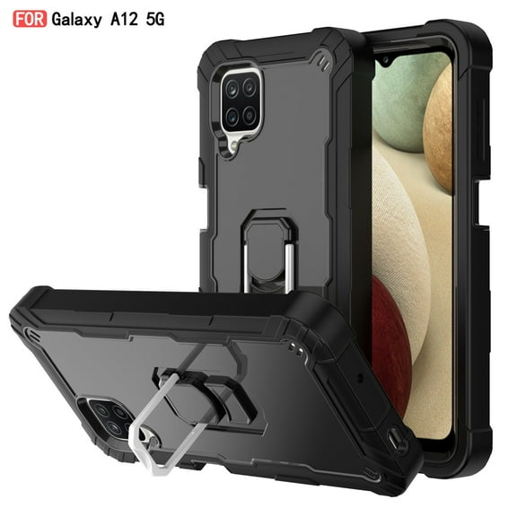 SaniMore for Samsung Galaxy A12 5G 6.5" Case with Hidden Bracket Rugged Heavy Duty Protective [Hard PC Back   Silicone Bumper] Shokcproof Anti-drop Tri-layer Hybird Shell For Galaxy A12 5G, Black