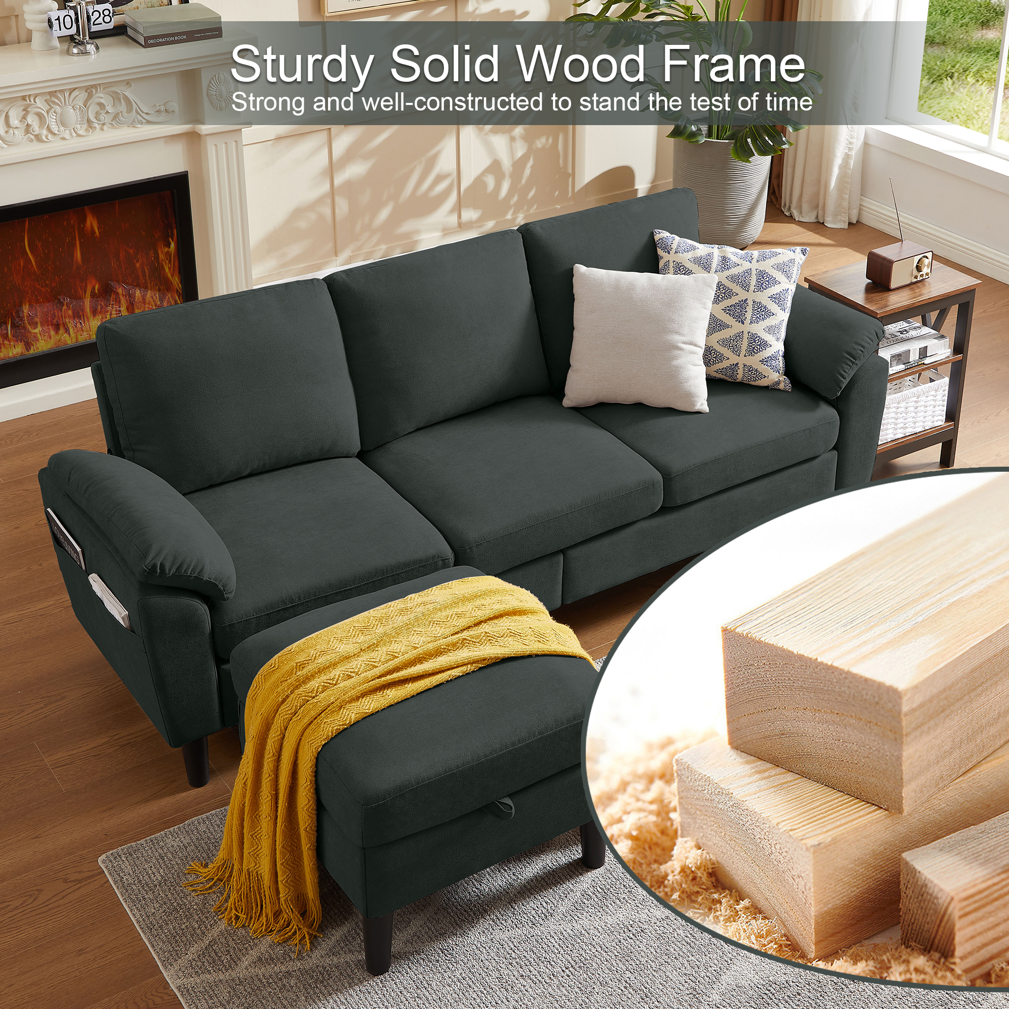 Pingliang Home Sectional Sofa Couch with Storage Ottoman,Modern 3 Seat L Shaped Sofa Couch for Living Room Apartment Studio Office