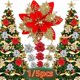 thumbnail image 2 of 5 piezas de flores navideñas con purpurina artificial, Poinsettia, decoración para árbol de Navidad artificial para decoración de fiestas en el hogar, adorno de Año Nuevo 2025, 2 of 5