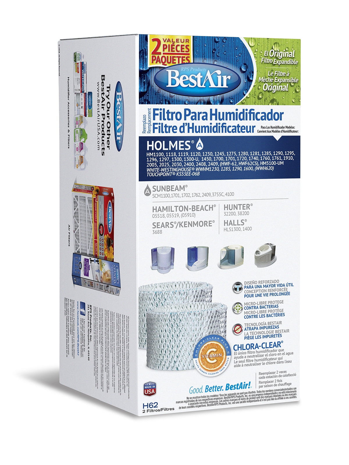 BestAir H62 Humidifier Replacement Wick Filter for Holmes models 4.5" x