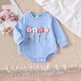 thumbnail image 2 of zuwimk Newborn Baby Girl Romper 3D Flower Fall Winter Clothes Striped Waffle Bubble Sweatshirt Cute Coming Home Outfit(12-18 Months,Blue), 2 of 5