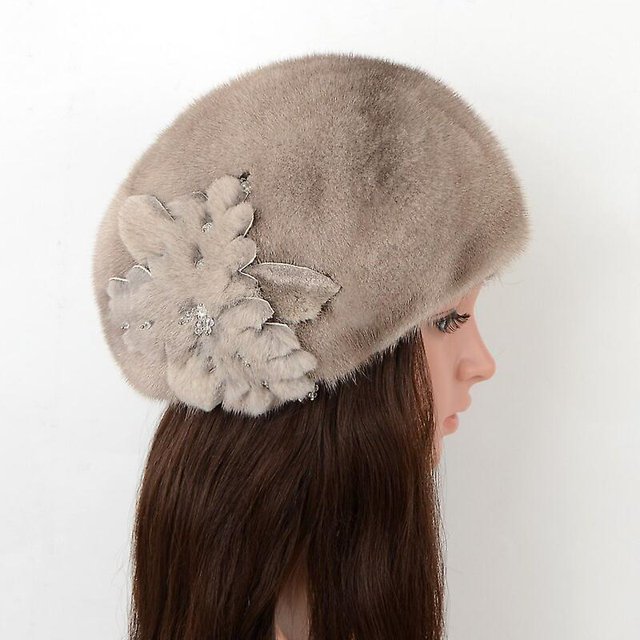 Boina de piel auténtica de visón para mujer, gorros de piel de invierno, boinas a la moda para mujer, gorros cálidos para boinas para mujer