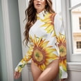 thumbnail image 6 of Sunflowers with Bamboo Women's Bodysuit Jumpsuit Mock Turtle Neck Long Sleeve TopsOne Piece Leotards Shirt Yoga Outfits, 6 of 8