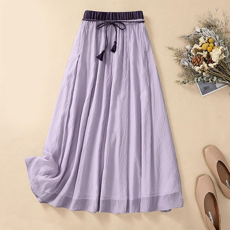 Women Floral A-Line Linen Skirt 4115 Women Floral A-Line Linen Skirt 4115