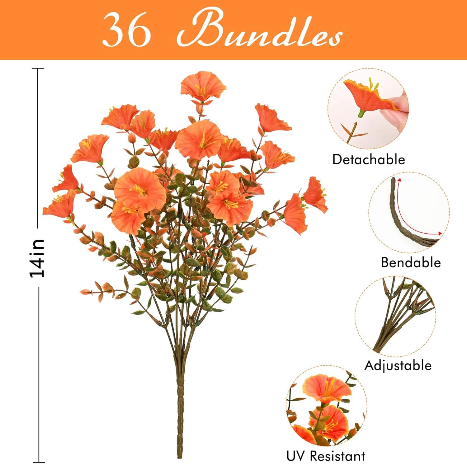 Lyacmy 36 Bundles Artificial Fall Flowers for Outdoor, Fake Mums UV Resistant Fake Flowers Fall Decorations for Home Garden,Green Orange