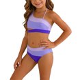 thumbnail image 4 of SIYUDAN Girls 2 Piece Bikini Set, Striped One Shoulder Swimsuit with Color Block, 4 of 6