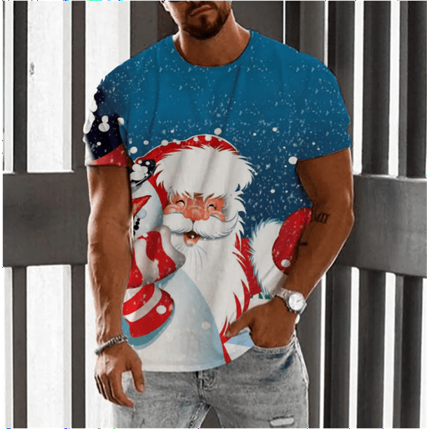 Camiseta de Navidad para hombre camiseta de manga corta con estampado de Papa Noel en 3D camisetas de Navidad camiseta de Navidad de gran tamano ropa para hombre ropa caliente Walmart