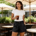 thumbnail image 7 of UDAUDU Linen Shorts for Women Summer Button Down Casual High Waist Bermuda Shorts Wide Leg Pleated Comfortable Dress Short with Pockets Black L, 7 of 7