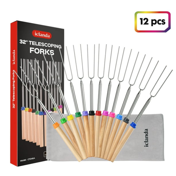 iClanda Marshmallow Roasting Sticks, 12Pcs Stainless Steel Telescoping