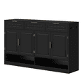 thumbnail image 5 of Hassch 59 Inch Farmhouse Buffet Sideboard, Coffee Bar Cabinet with 3 Drawers and 4 Doors, Storage Cabinet with Side Hooks and Adjustable Shelf for Living Room, Dining Room, Hallway, Black, 5 of 10