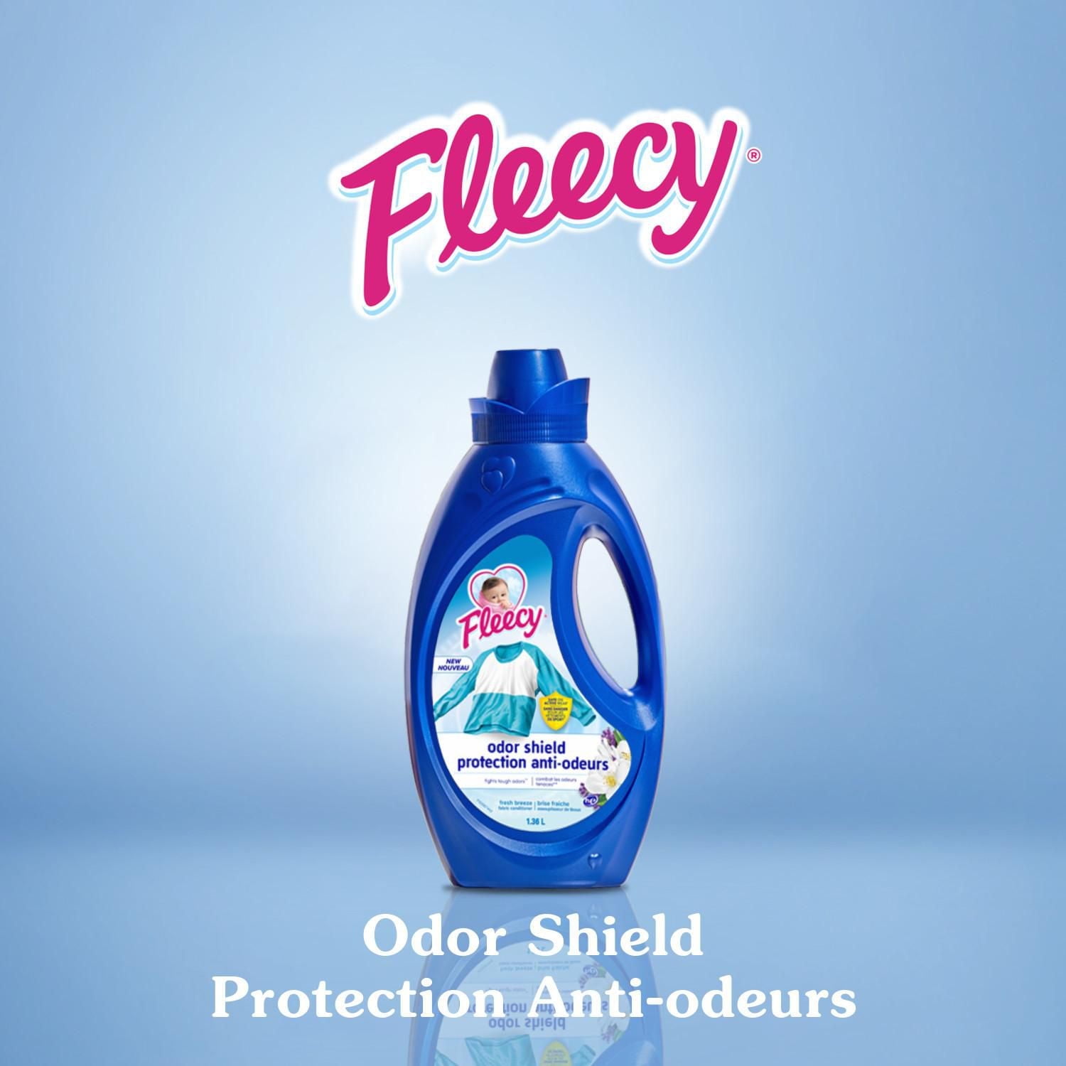 Fleecy Assouplissant à Linge Liquide Bouclier Anti-Odeurs, Parfum Brise Fraîche (Assouplisseur de Tissus) 1,36 L