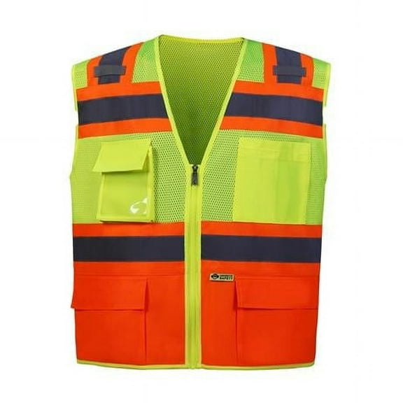2W International 570ORC-2 3XL Class 2 Contrast Two Tone Vest with Trim, Orange - 3XL