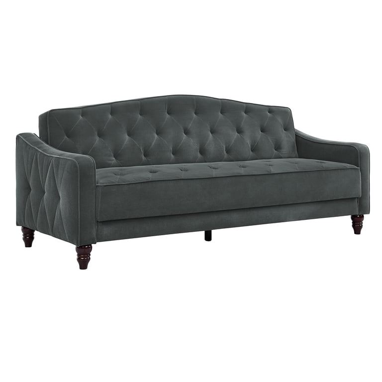 Novogratz Vintage Tufted Sofa Sleeper Ii Grey Velour | Cabinets Matttroy