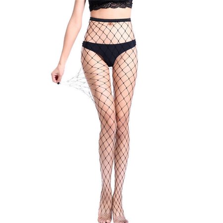 

Woman Control-top Tights with Large Mesh Charming Black Stockings for Adult Middle-aged Female Black Big Net