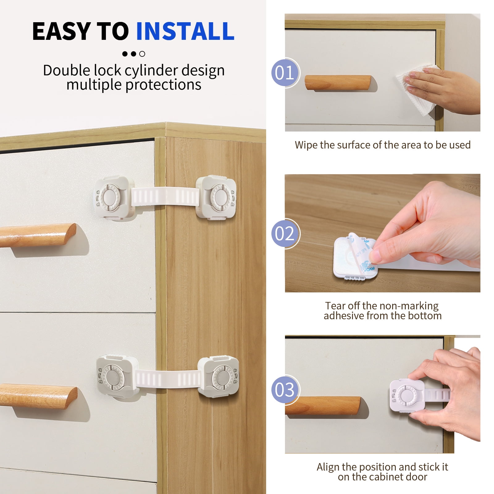 Baby Safety Cabinet Locks Adjustable Strap Latches Child Proof Locks for Fridge Drawers Cupboards Secure Home Childproofing