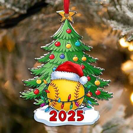 NewEleven Cool Gift for Sports Lovers Christmas Softball Acrylic Ornament, Fun Holiday Decoration