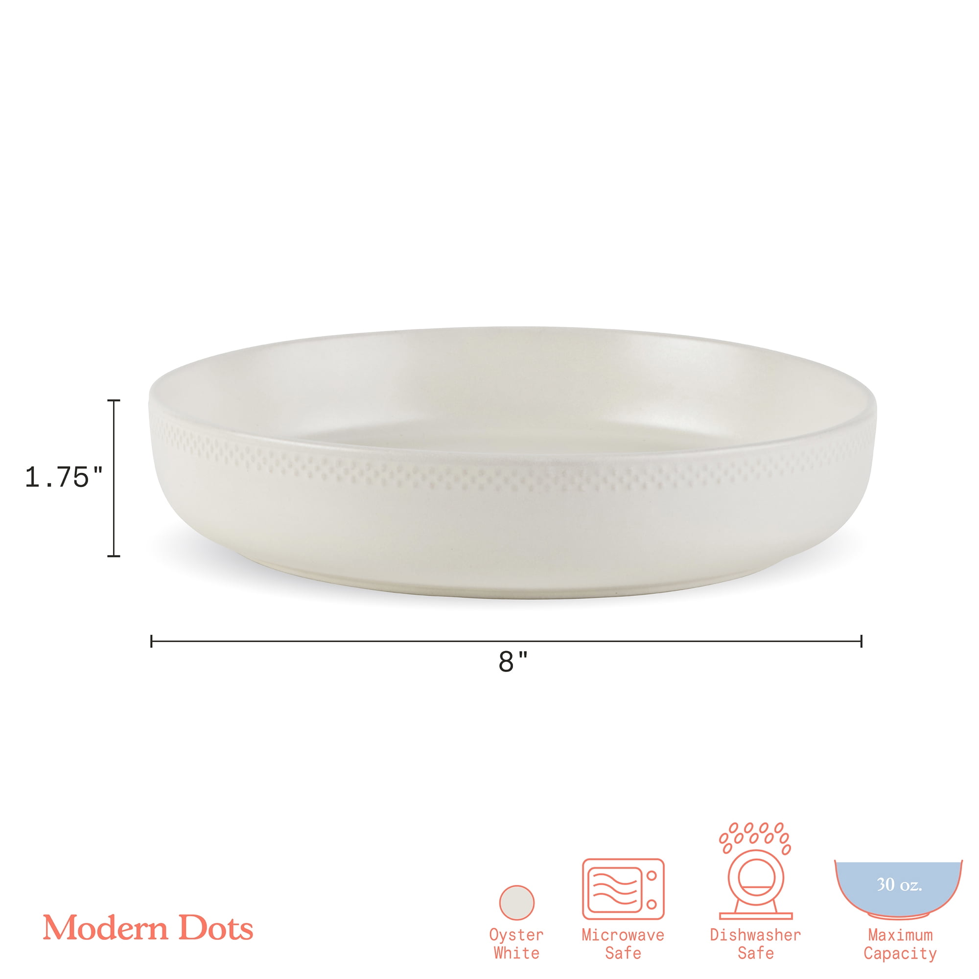BTFL MODERN DOTS S4 PASTA BWL WHT RM WM