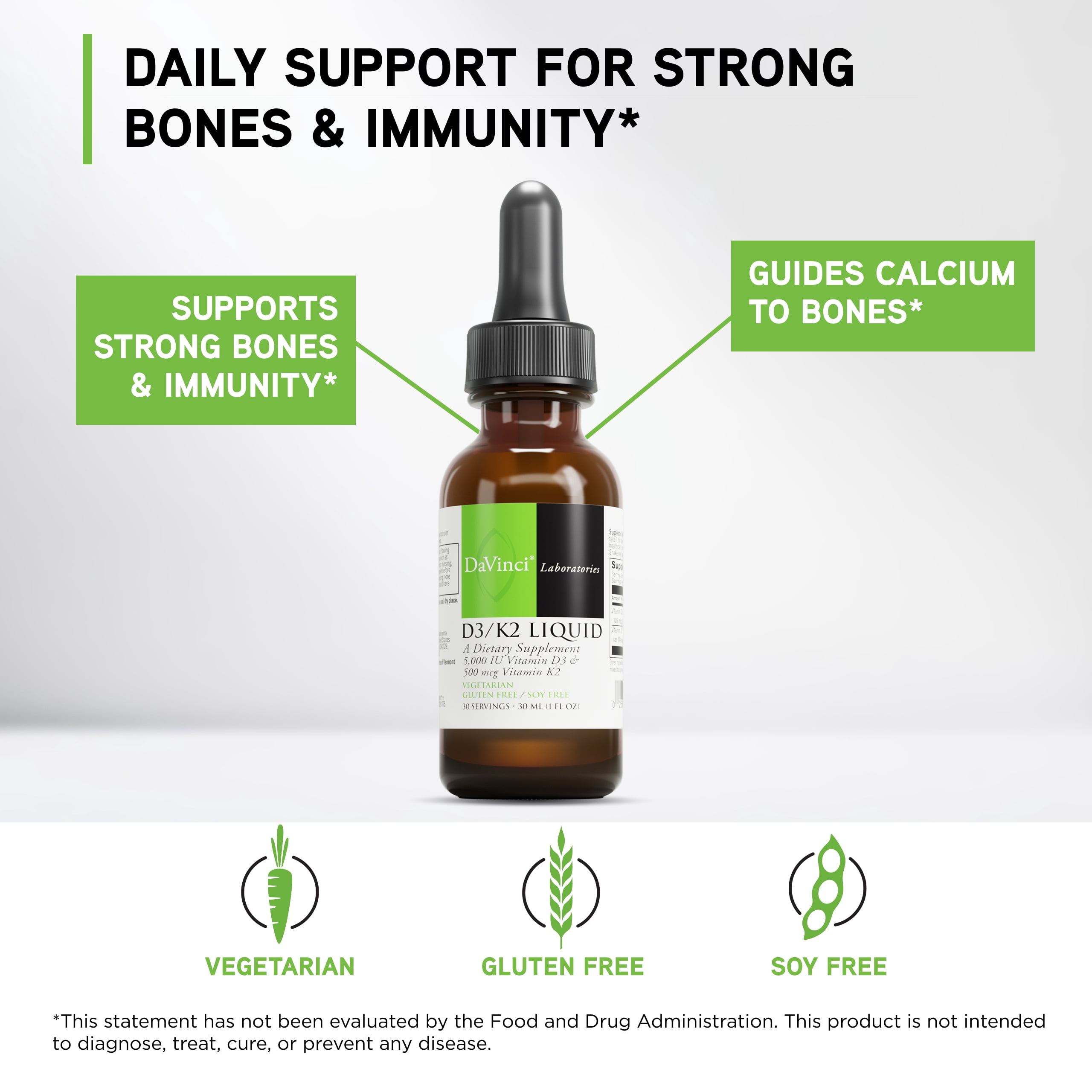 DaVinci Labs D3/K2 Liquid - Dietary Supplement - 1 fl oz