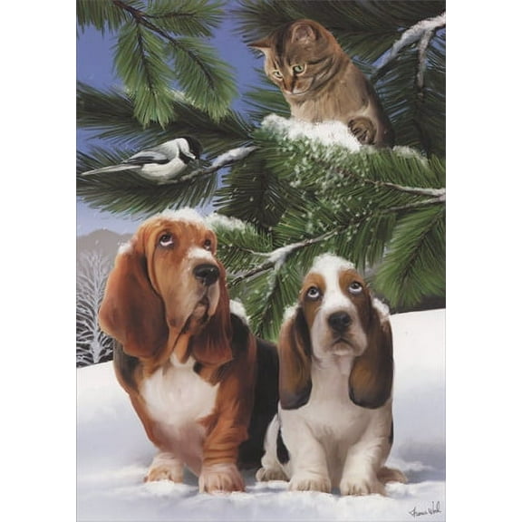LPG Greetings Bassetts & Cat Christmas Card (1 card/1 envelope)