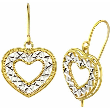 US GOLD 10kt Gold Diamond-Cut Open-Heart Dangle Earrings