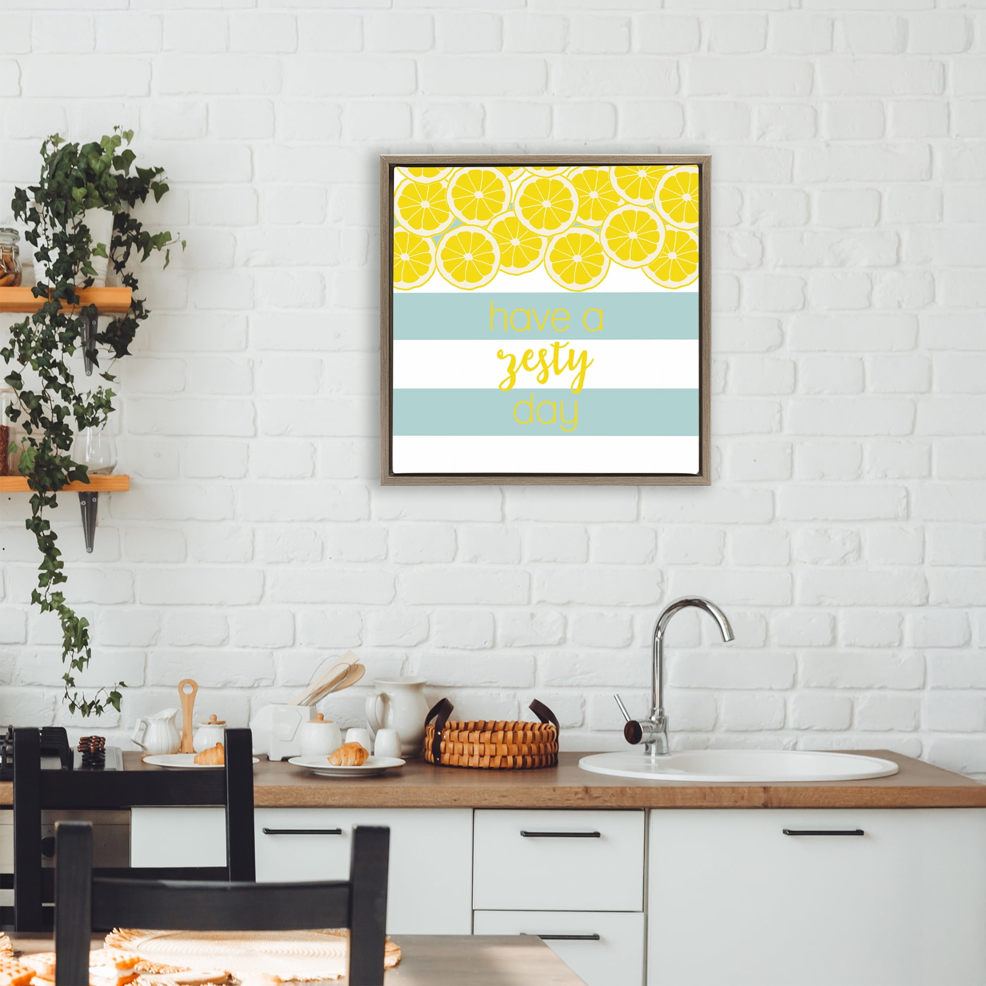 Stupell Industries Zesty Citrus with Stripes Brown Framed Floater Canvas Wall Art, design by Anna Quach