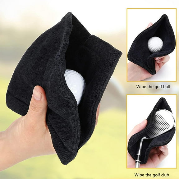 Microfiber Golf Towel - Sports Cleaning Wipe for Golf Clubs & Balls, 14x14cm (5.51x5.51in), Black/Blue/Gray, Quick-Dry, Portable with Hanging Loop