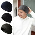 thumbnail image 2 of Tuque Tricotée Chaude Automne Hiver Hommes Femmes Couleur Unie Côtelée Bonnet Extérieur Coupe-Vent Épais Randonnée Cyclisme, 2 of 9