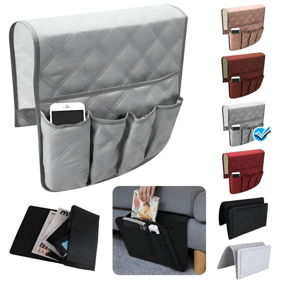 LAMIRO Couch Sofa Chair Armrest Organizer Cover,Non-Slip Recliner Armrest Cover Holder Organizer Double Sided with 5 Pockets for Phone,Book,Magazines,TV Remote Control - 35 Inch x 13 Inch