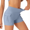 thumbnail image 2 of Womens Yoga Shorts Pocket High Waist Lifting Stretchy Slim Fit Solid Print Lightweight Gym Shorts for Workout Wear Blue L, 2 of 5