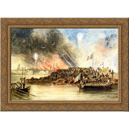 The bombardment of Sveaborg, in the Baltic, 9 August 1855 24x18 Gold Ornate Wood Framed Canvas Art by John Wilson Carmichael