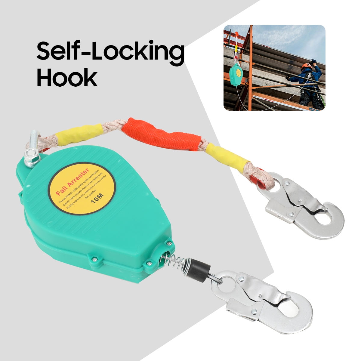 TABODD 23ft/10m Self Retracting Lifeline, Heavy Duty 330lbs Retractable Safety Lanyard with Alloy Steel Hook & Aviation Wire Rope, Fall Arrest Fall Protection Device for Construction/Roof Work