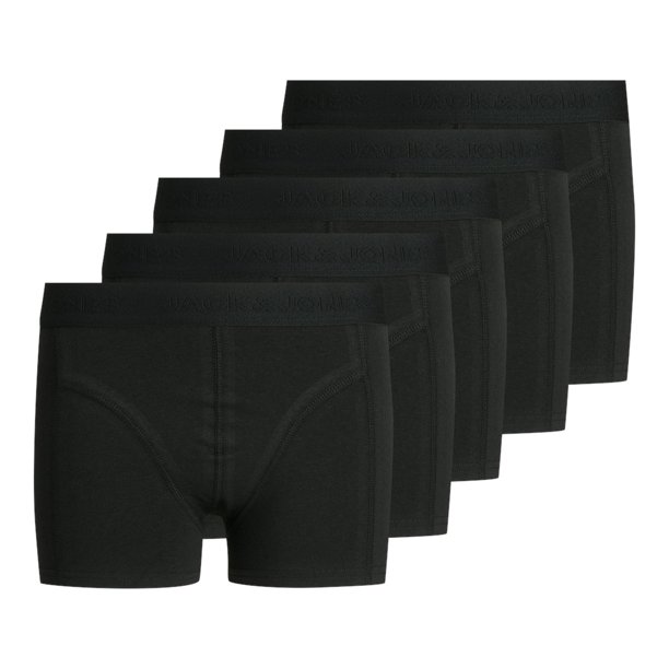 JACK&JONES Calzoncillos bóxer para niño, lote de 5 - JACSIMPLE TRUNKS, algodón elástico, logo en la cintura Negro 164