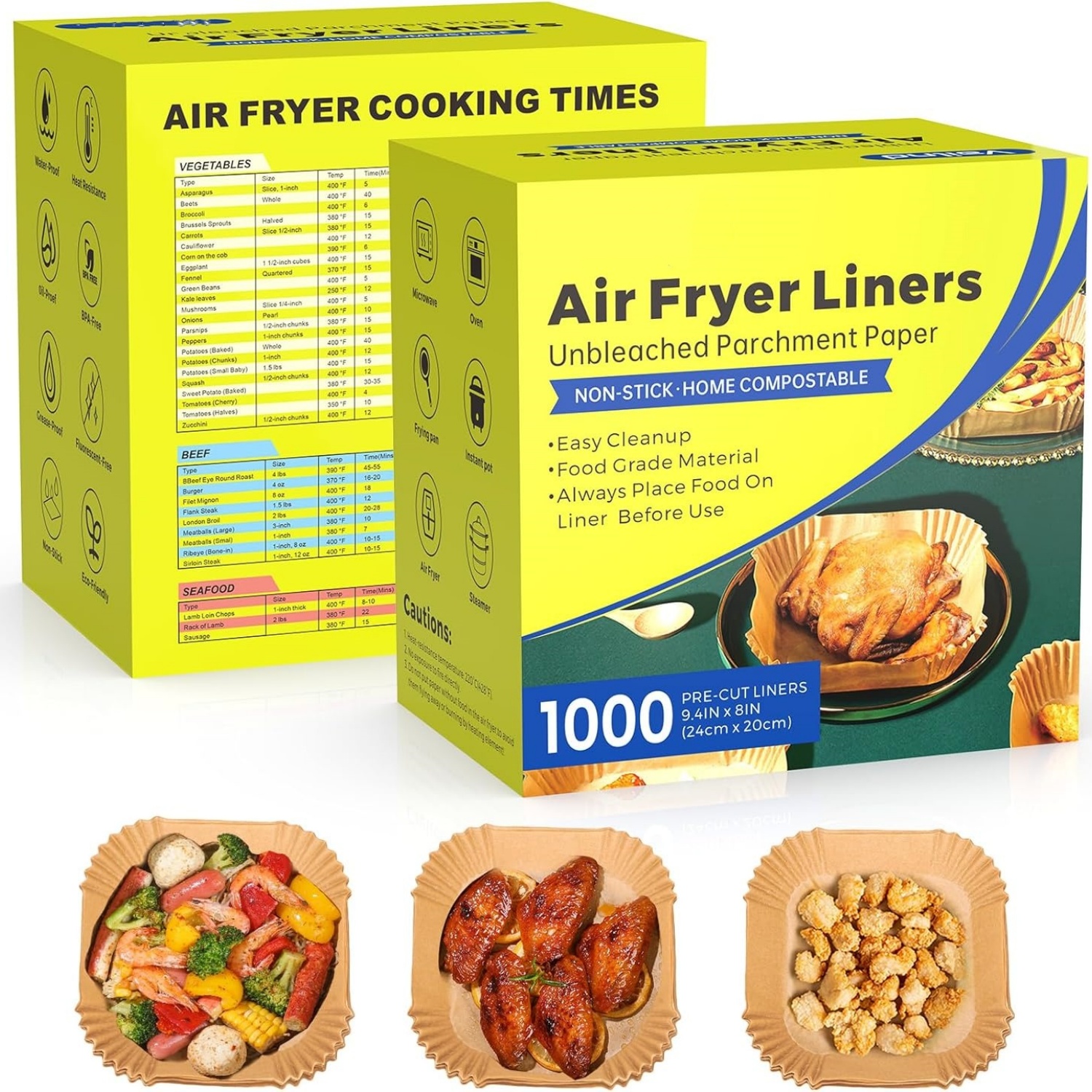 1000Pcs Air Fryer Paper Liners, 8" Square Air Fryer Liners Disposable, Heavy-Duty Parchment Paper for 5-8 qt Airfryer Basket, Non-Stick Baking Liner for Oven Pan