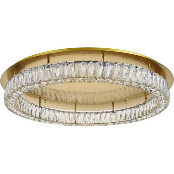 Maklaine 34" Round Royal Cut Crystal LED Flush Mount in Gold