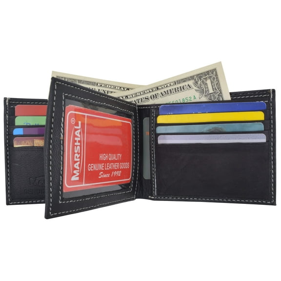 Premium Soft Leather Center Flap ID Card Holder Bifold Wallet 960052