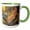 Green/White, variant on 3drose, Painting of an Elegant Farmyard Rooster with Distinct Comb and Wattle, 11oz Two-tone Yellow Mug