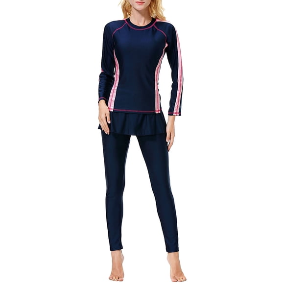 Riforla Womens Swimsuits Full Length Swimwear Long Sleeve Swimsuit with Hijab Cover Ups for Beachwear Bathing Suits for Women Blue S