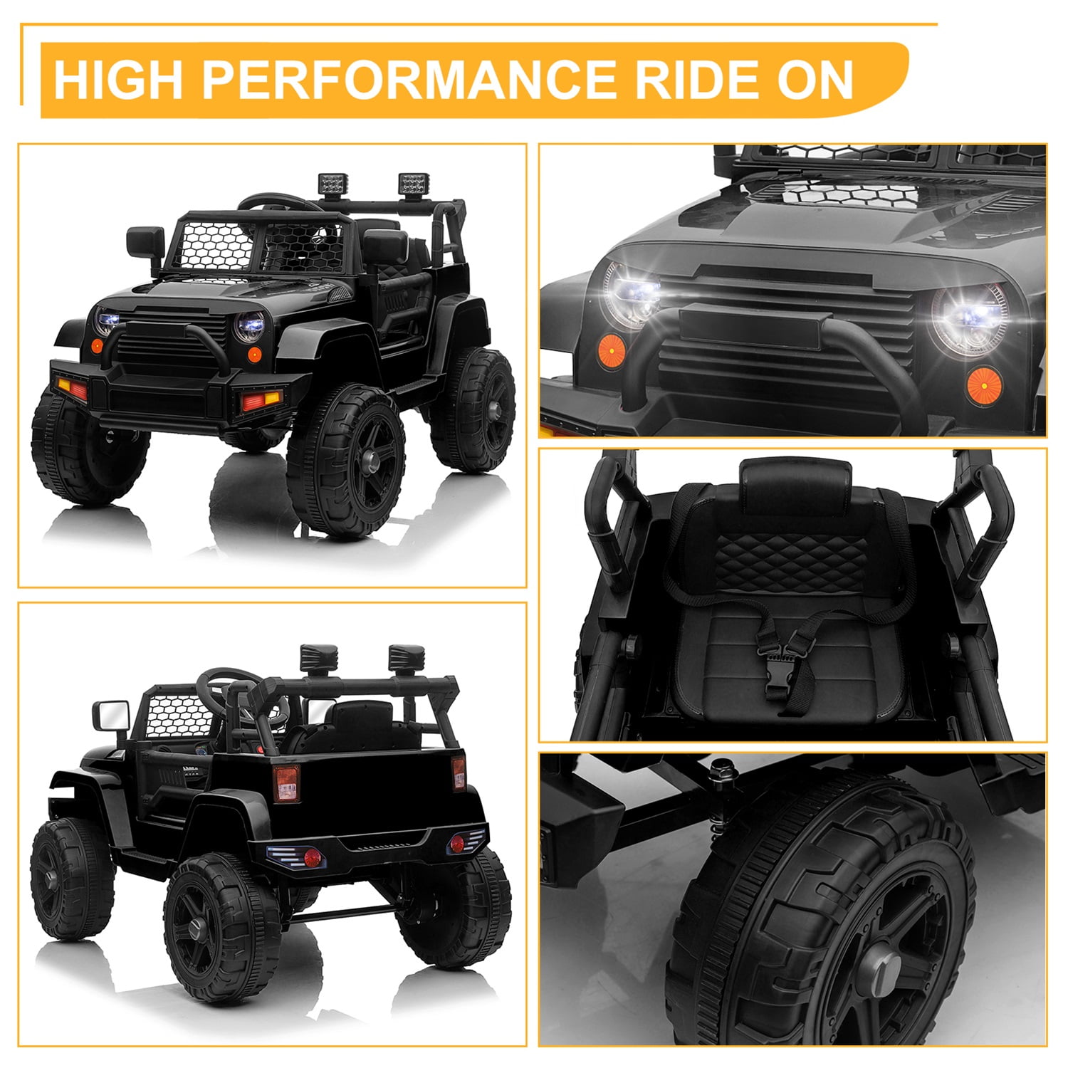 CIPACHO 12V Kids Ride On Car Truck, Battery Powered Vehicle with Remote Control, LED Lights, MP3 Music, Toy Gift for Children, Black