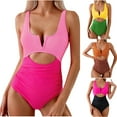 thumbnail image 5 of WCMZJ Womens One Piece Swimsuits Tie Back Tummy Control Bathing Suit Push Up Swimwear V Neck High Cut Monokini Coffee XL, 5 of 5