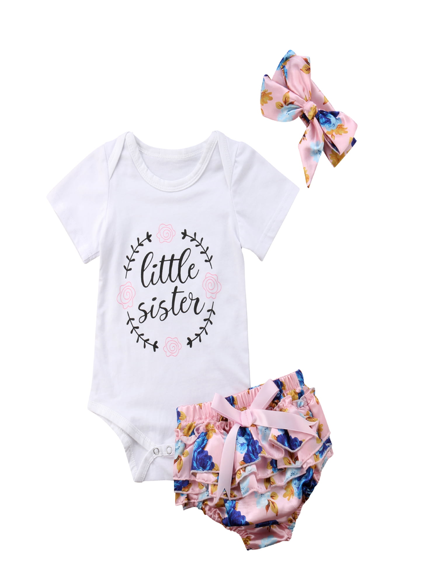Newborn Infant Baby Girls Outfit Clothes Tops Romper Jumpsuit Bodysuit+Pants Set 
