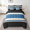 thumbnail image 2 of jejeloiu Geometric Stripes Lines 7-Piece Twin Bedding Sets,Abstract Geometric Art Bedding Comforter Set,Black Blue Sheet Sets For Adults,Breathable Home Decor Reversible, 2 of 8