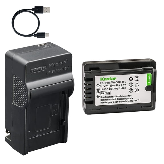 Kastar 1-Pack Battery and AC & USB-C Charger Compatible with Panasonic VW-VBY100 for HC-V110 HC-V130 HC-V201 Cameras
