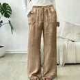 thumbnail image 4 of Zedker Womens High Waist Wide-Leg Long Casual Pants for All Seasons Loose Elastic Waist Versatile Pockets Pants with Drawstring,Brown,L, 4 of 5