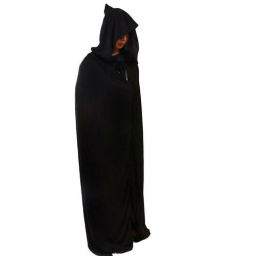 Adult Halloween Hooded Black Cloak Wizard Vampire Witch Robe Gothic Cape