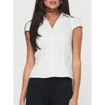 thumbnail image 4 of Women Y2K Lapel Cap‑Sleeve Crop Blouse, Ruched‑Front Tie‑Back Slim‑Fit Button‑Down Going‑Out Tops, 4 of 20