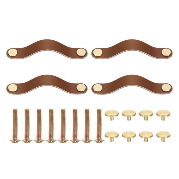 Uxcell Leather Drawer Pulls Leather Handle Hole Center Cabinet Dresser Knobs with Screws for Dresser Cupboard Closet Doors Brown 5 Inch